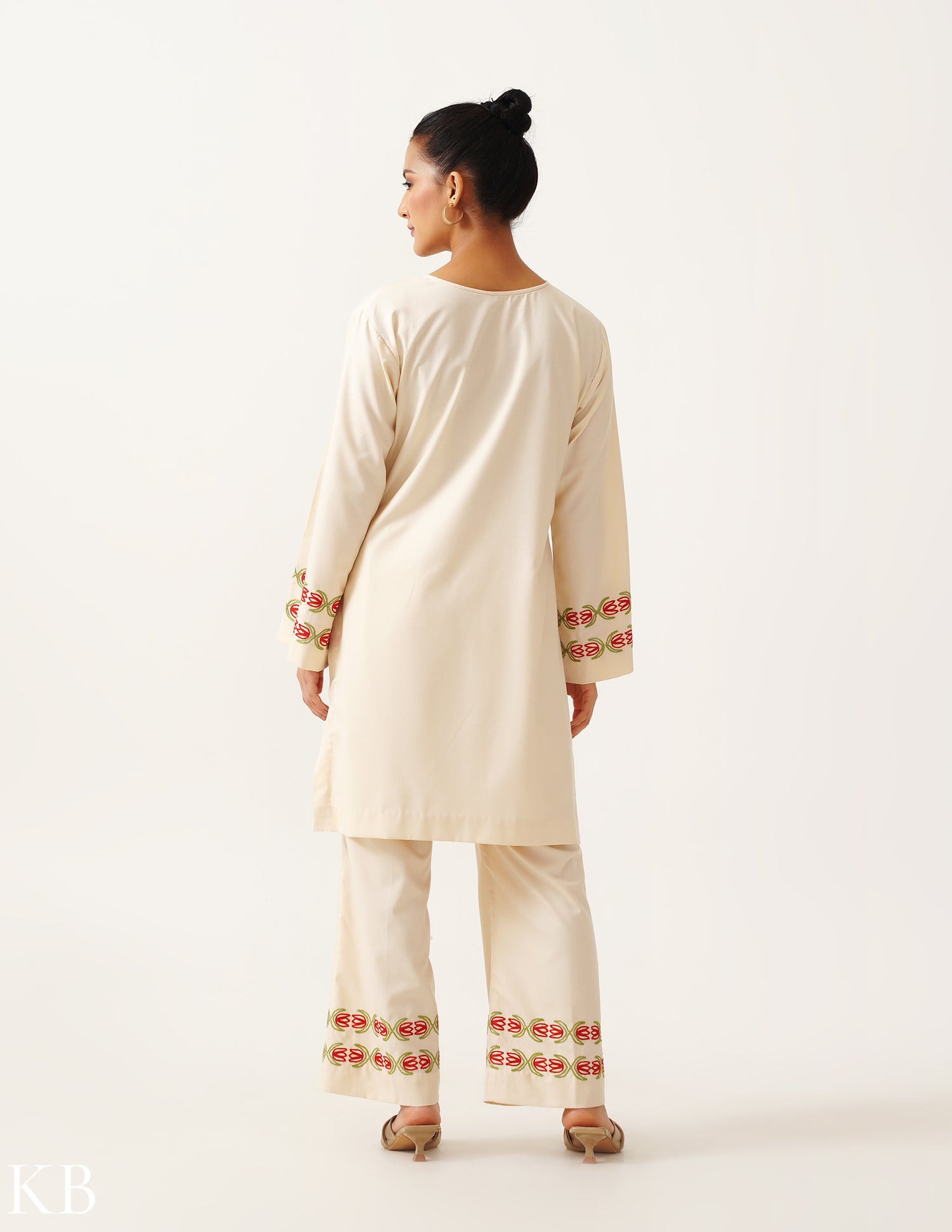 Amana Ivory Comfort Fit Hand Embroidered Co-ord Set - Kashmir Box