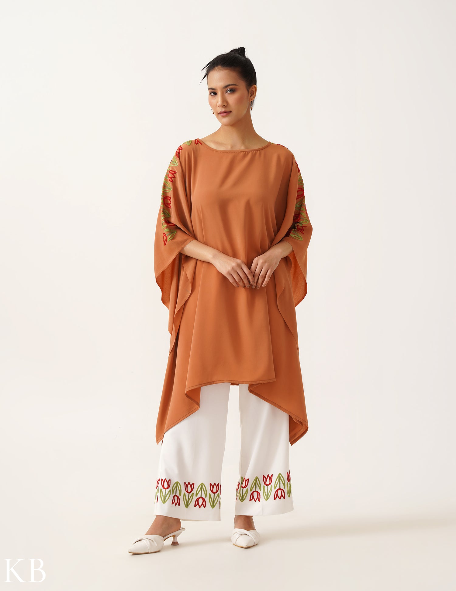 Lilium Rust Hand Aari Embellished Kaftan Set - Kashmir Box