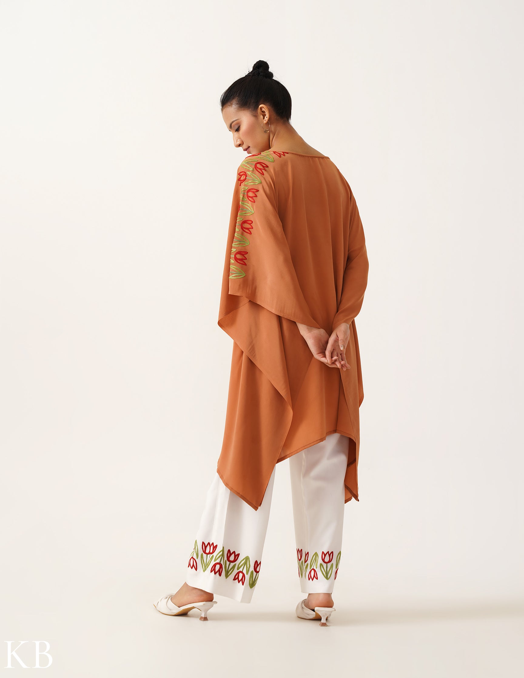 Lilium Rust Hand Aari Embellished Kaftan Set - Kashmir Box