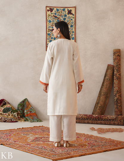 meHER Off-White Kashmiri Aari Woollen Co-ord Set