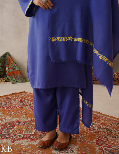 meHER Iris Blue Kashmiri Aari Woollen Co-ord Set