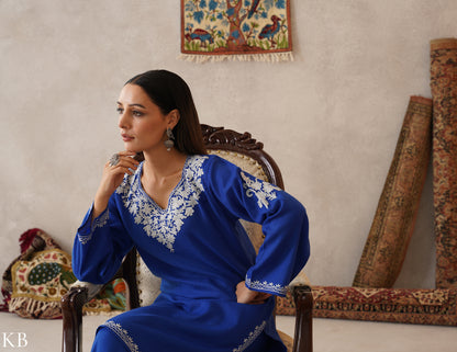 meHER Royal Blue Kashmiri Aari Woollen Co-ord Set