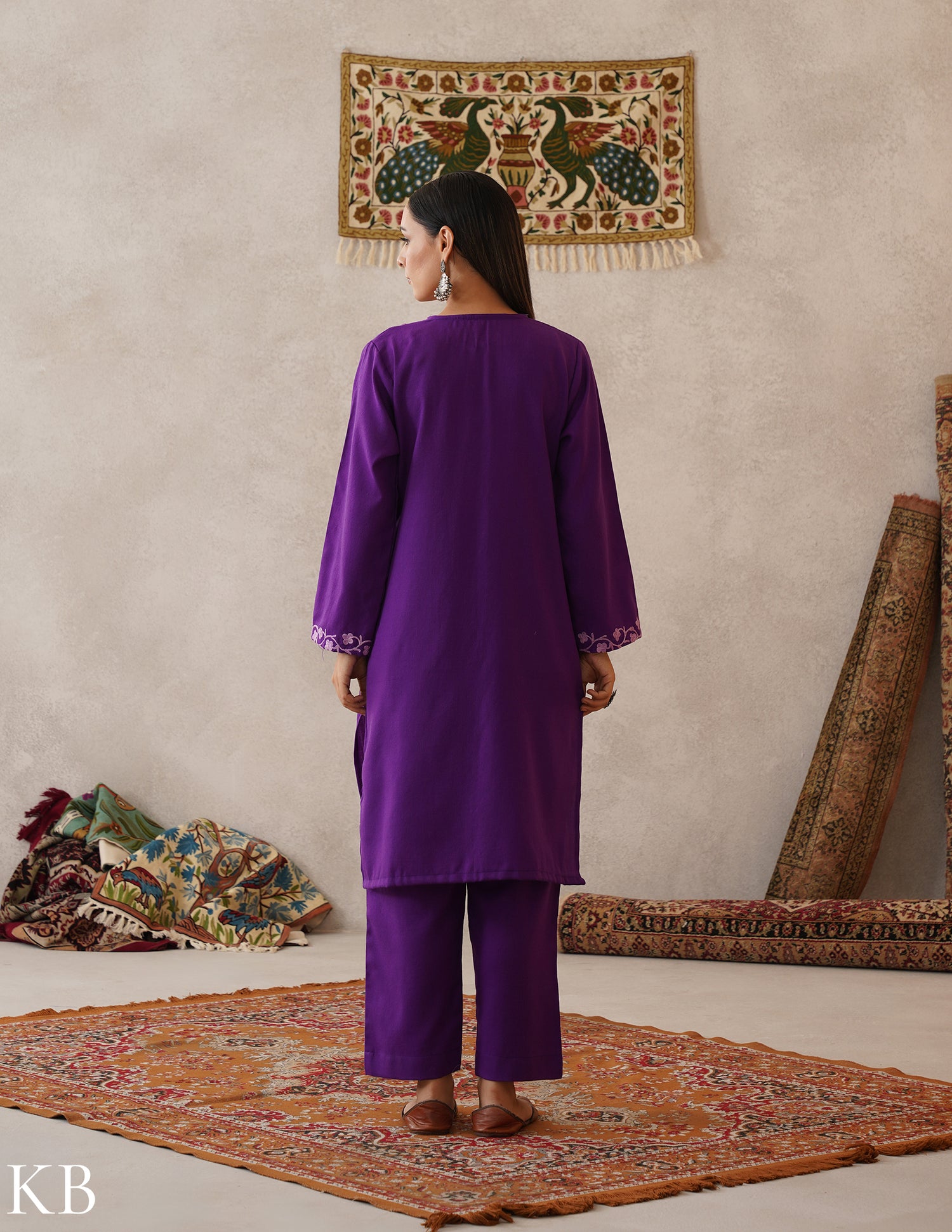 meHER Royal Purple Kashmiri Aari Woollen Co-ord Set