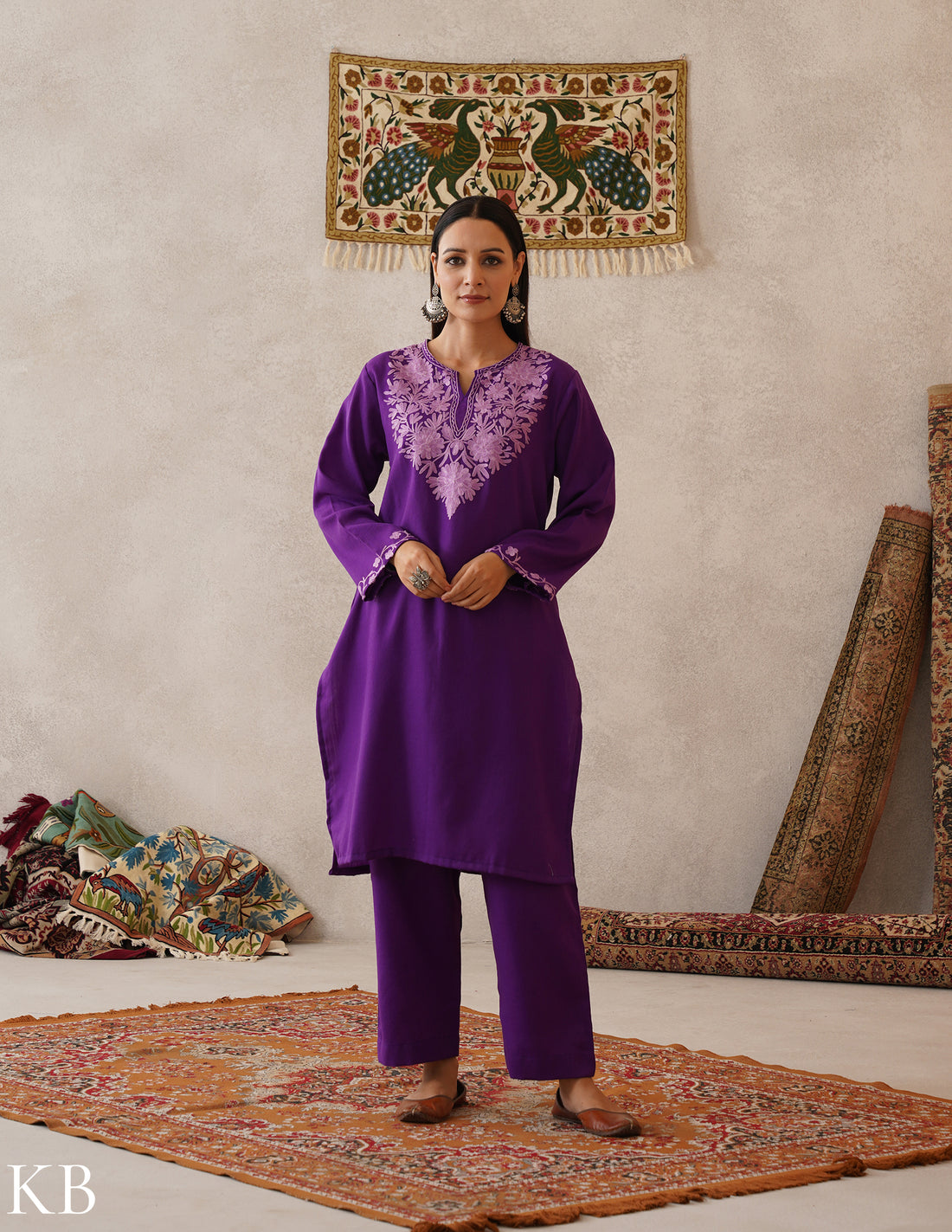 meHER Royal Purple Kashmiri Aari Woollen Co-ord Set