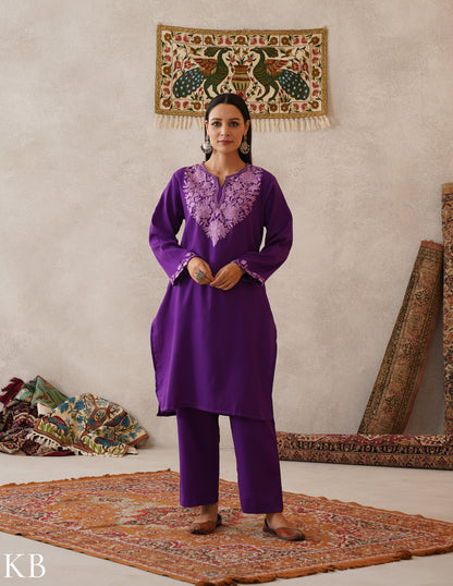 meHER Royal Purple Kashmiri Aari Woollen Co-ord Set