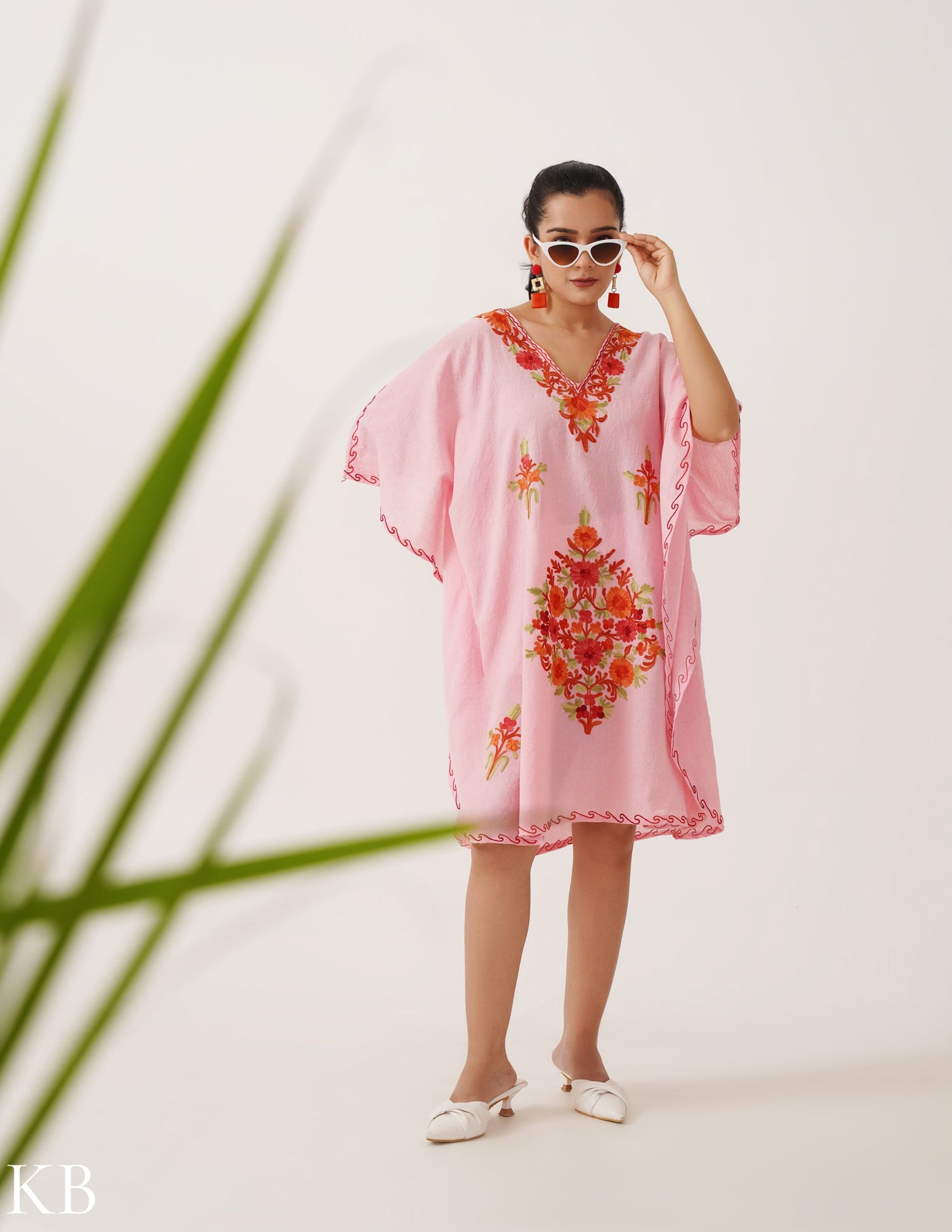 Cotton Candy Pink Embroidered Short Summer Kaftan