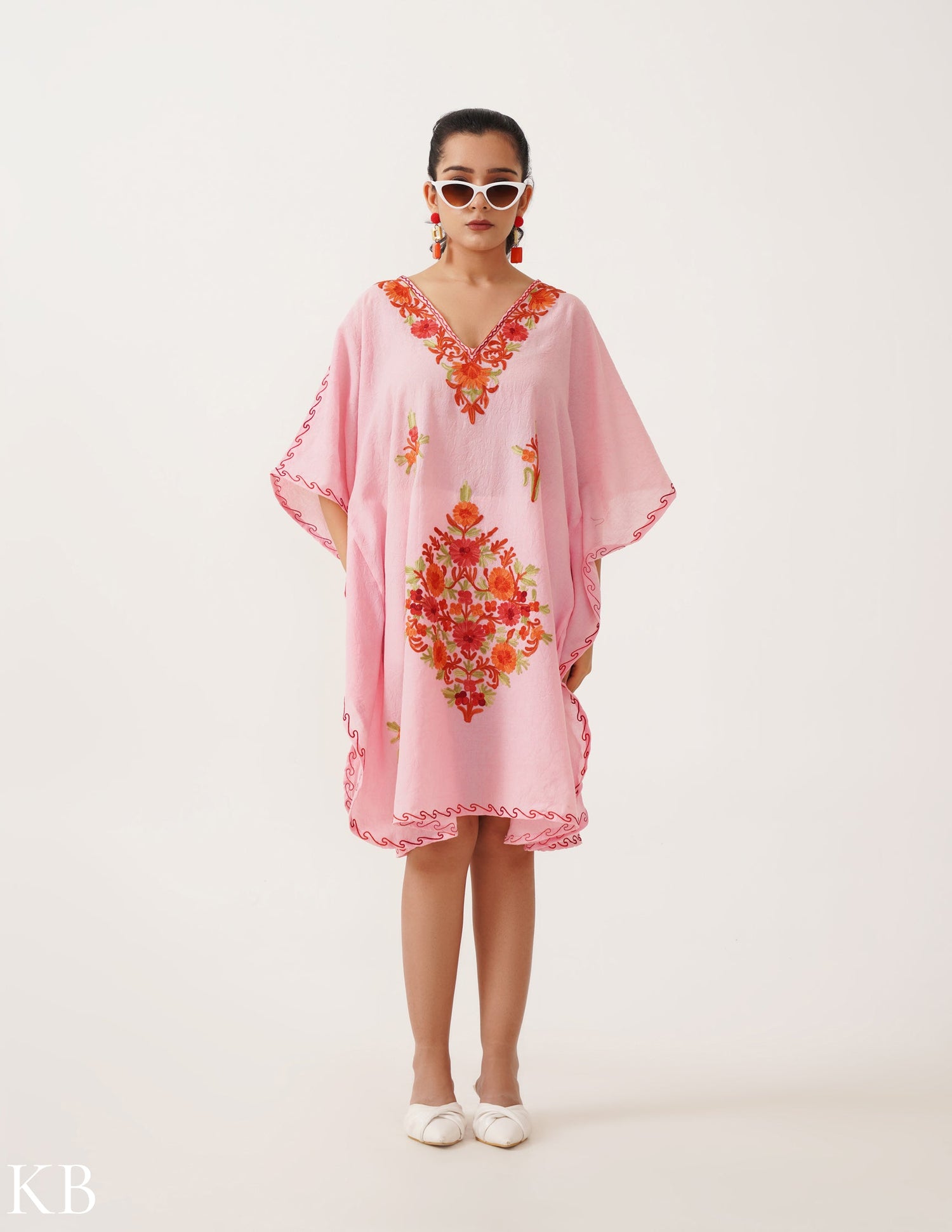 Cotton Candy Pink Embroidered Short Summer Kaftan