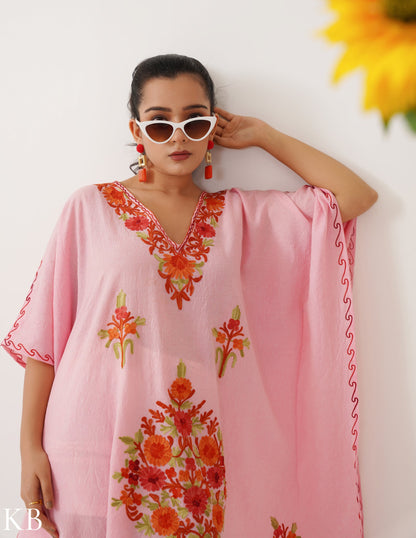 Cotton Candy Pink Embroidered Short Summer Kaftan