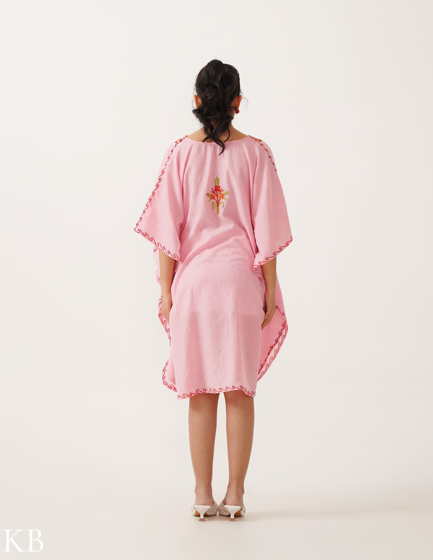 Cotton Candy Pink Embroidered Short Summer Kaftan