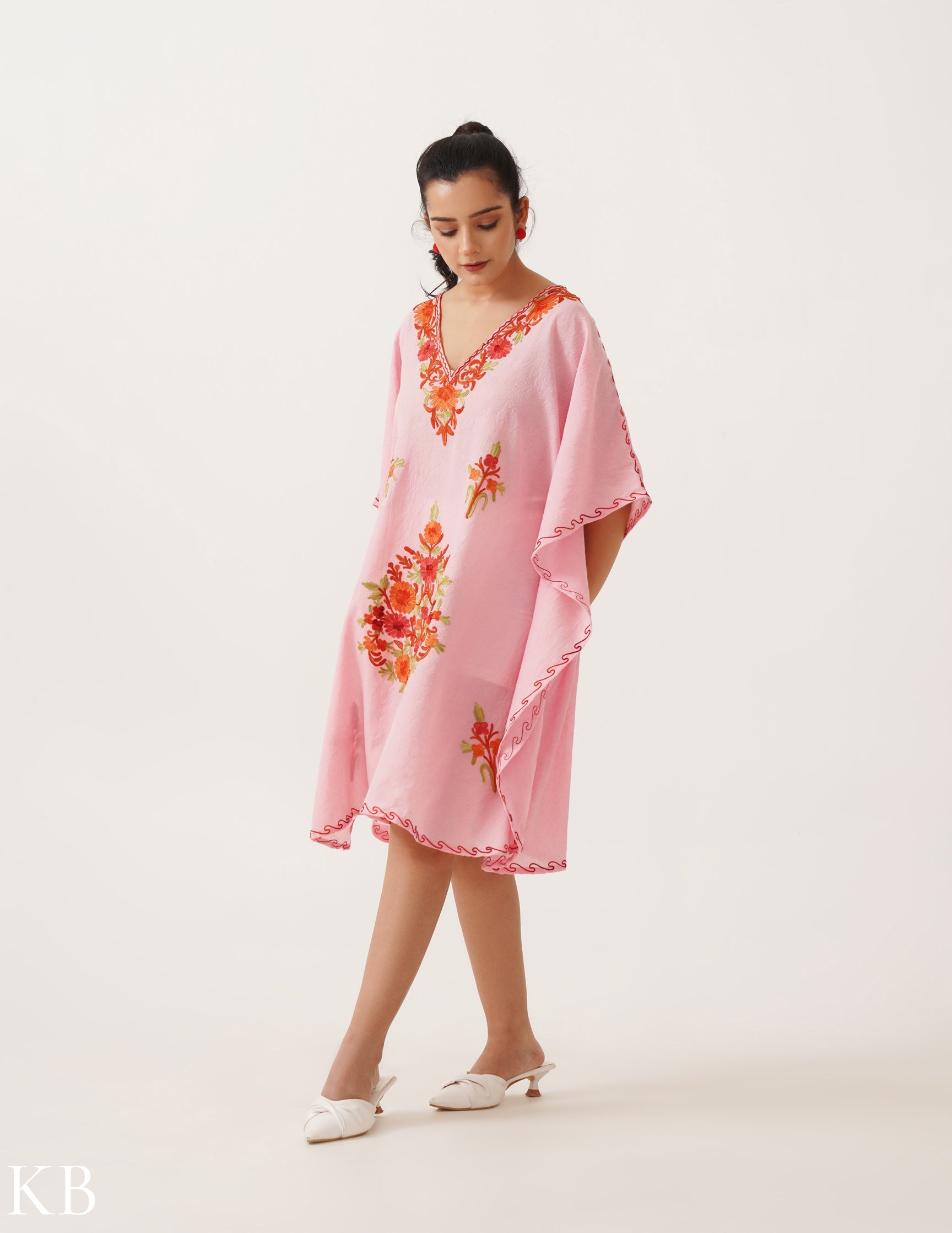 Cotton Candy Pink Embroidered Short Summer Kaftan