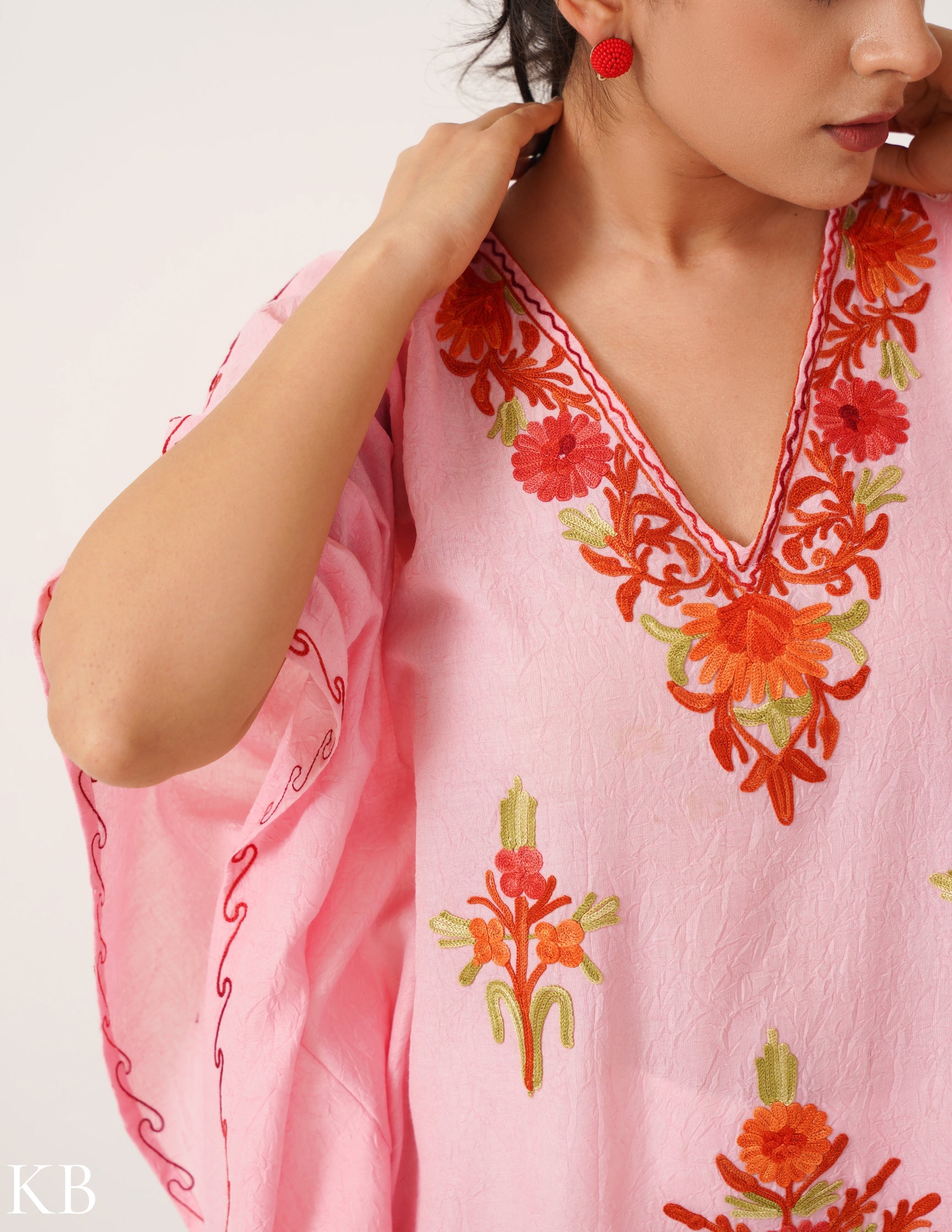 Cotton Candy Pink Embroidered Short Summer Kaftan