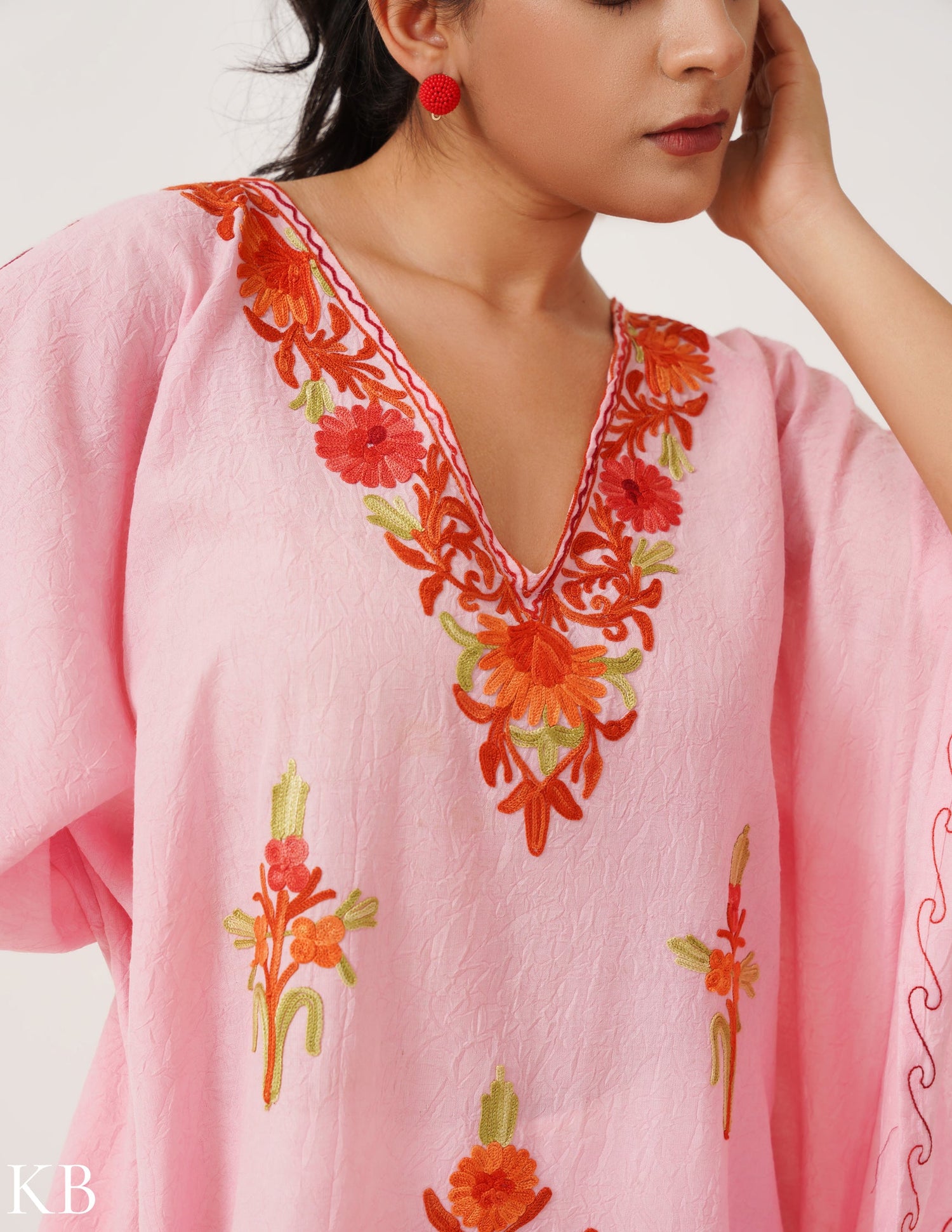 Cotton Candy Pink Embroidered Short Summer Kaftan