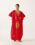 Bloom Embroidered Vibrant Red Crush Cotton Kaftan - Kashmir Box