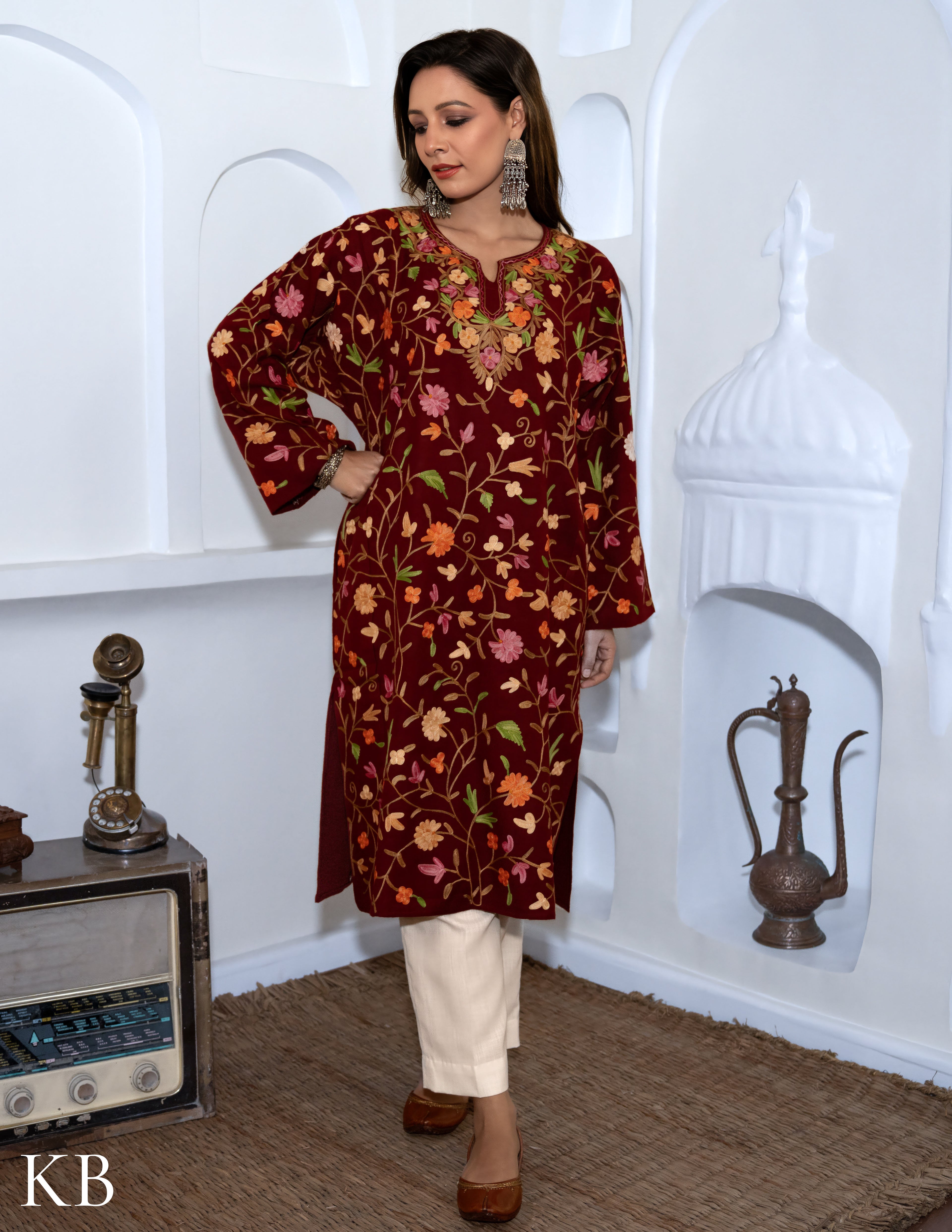 Rang-e-Khizan Maroon Floral Mesh Aari Phiran