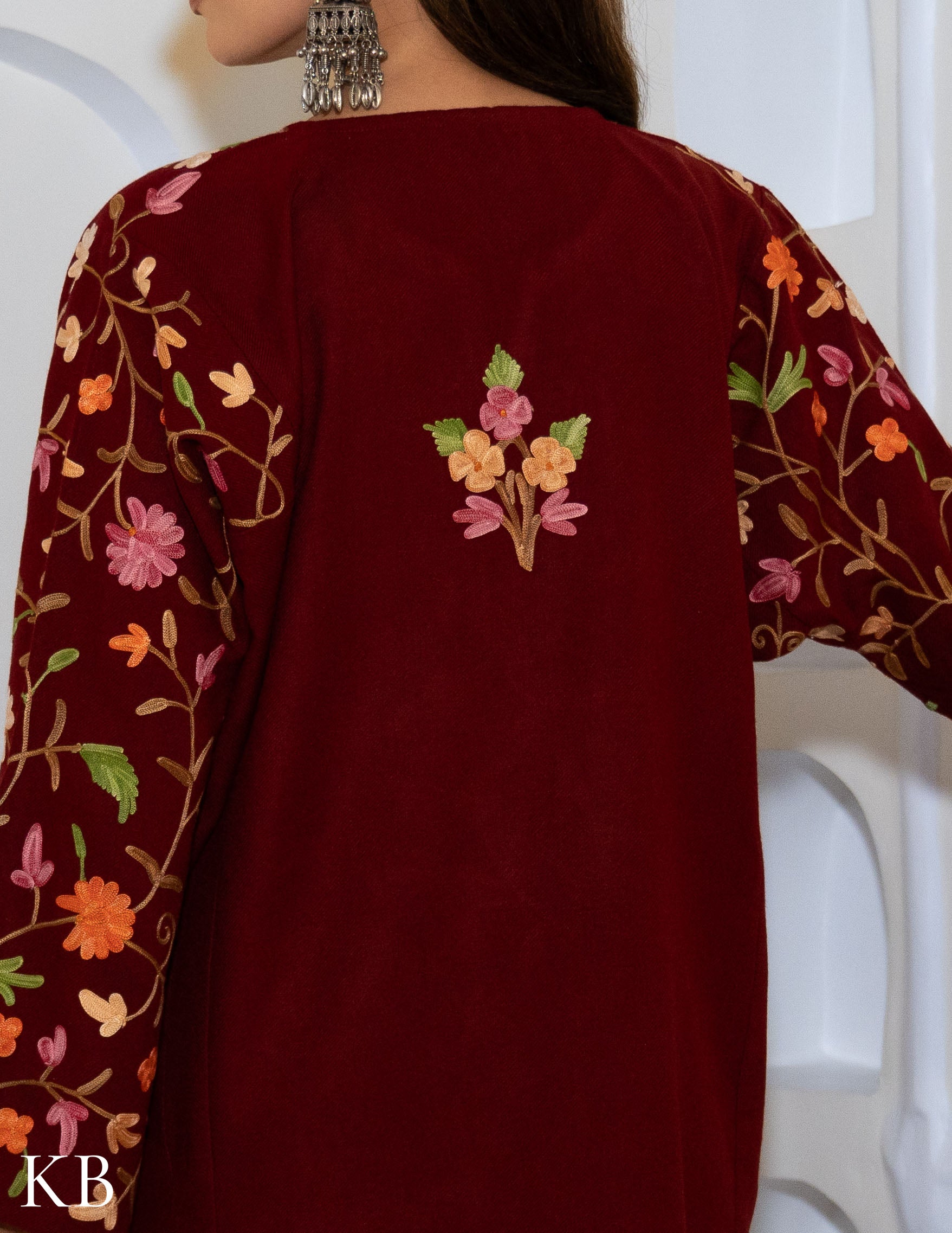 Rang-e-Khizan Maroon Floral Mesh Aari Phiran