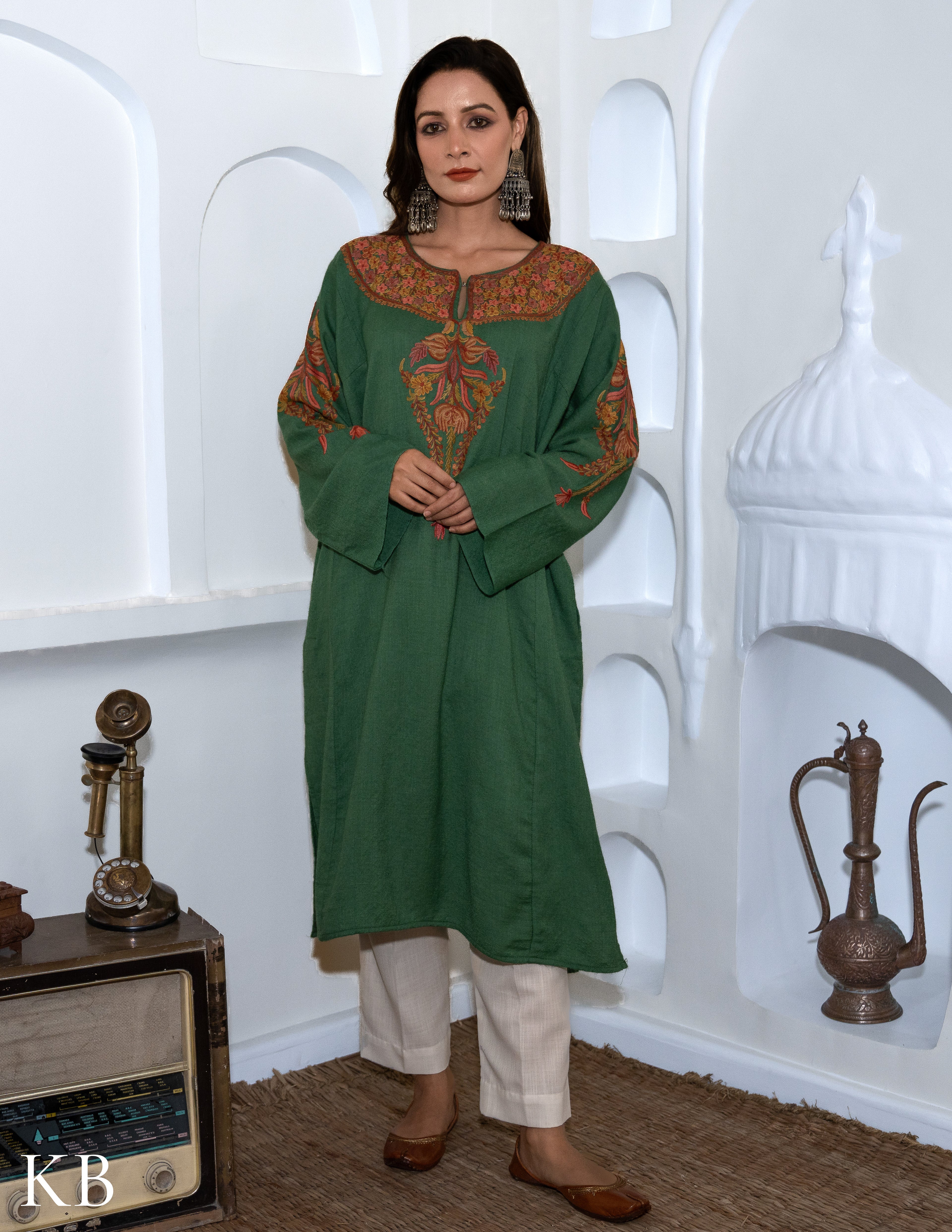 Rang-e-Khizan Elite Luxe Mineral Green Hand-Aari Phiran