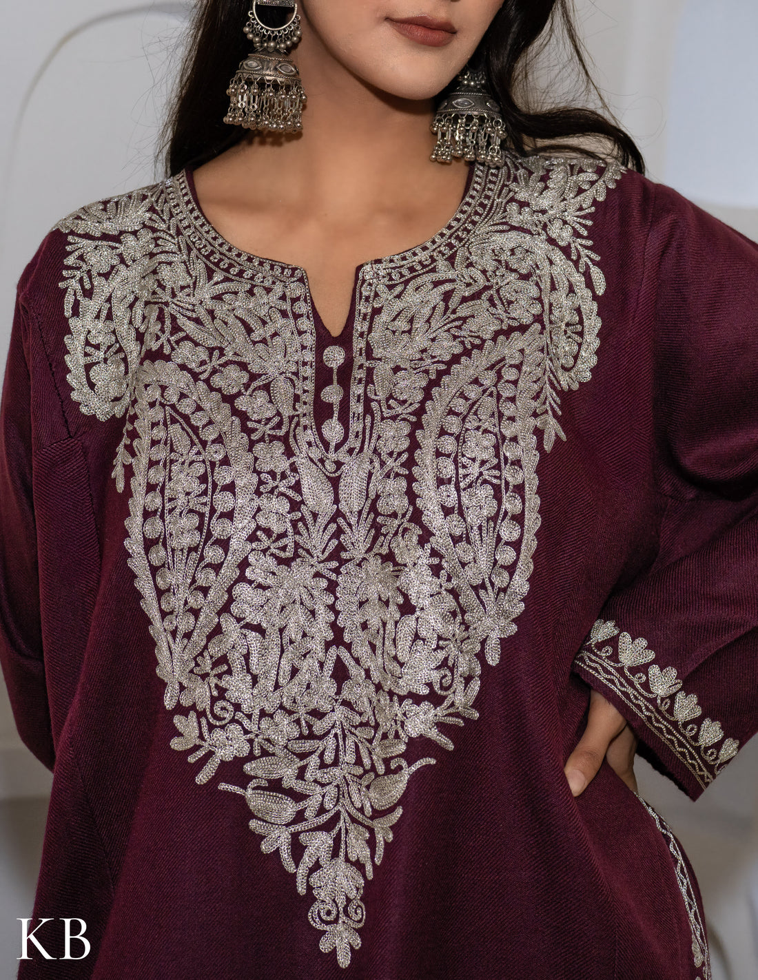 Rang-e-Khizan Burgundy Metallic Zari Phiran