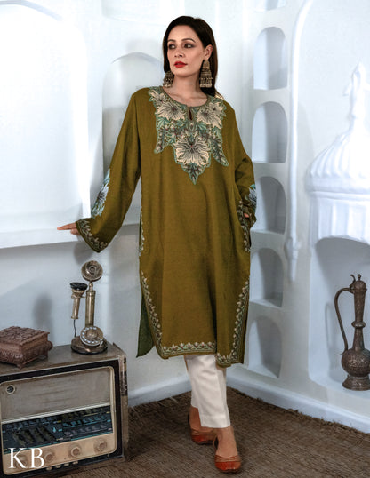 Rang-e-Khizan Elite Luxe Pesto Green Hand-Aari Phiran