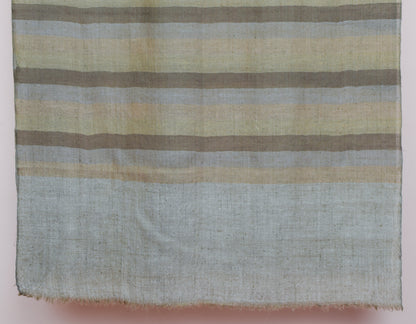 Olive Grey Striped Handwoven Cashmere Pashmina Stole