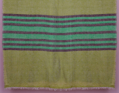 Green Handwoven One side Stripes Cashmere Pashmina Stole