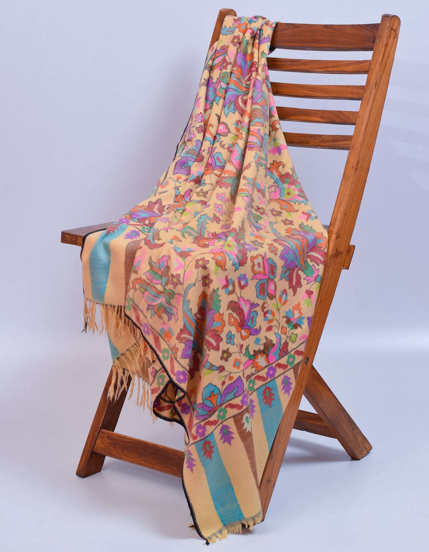 Soft Yellow Handwoven Kani Pattern Pashmina Shawl