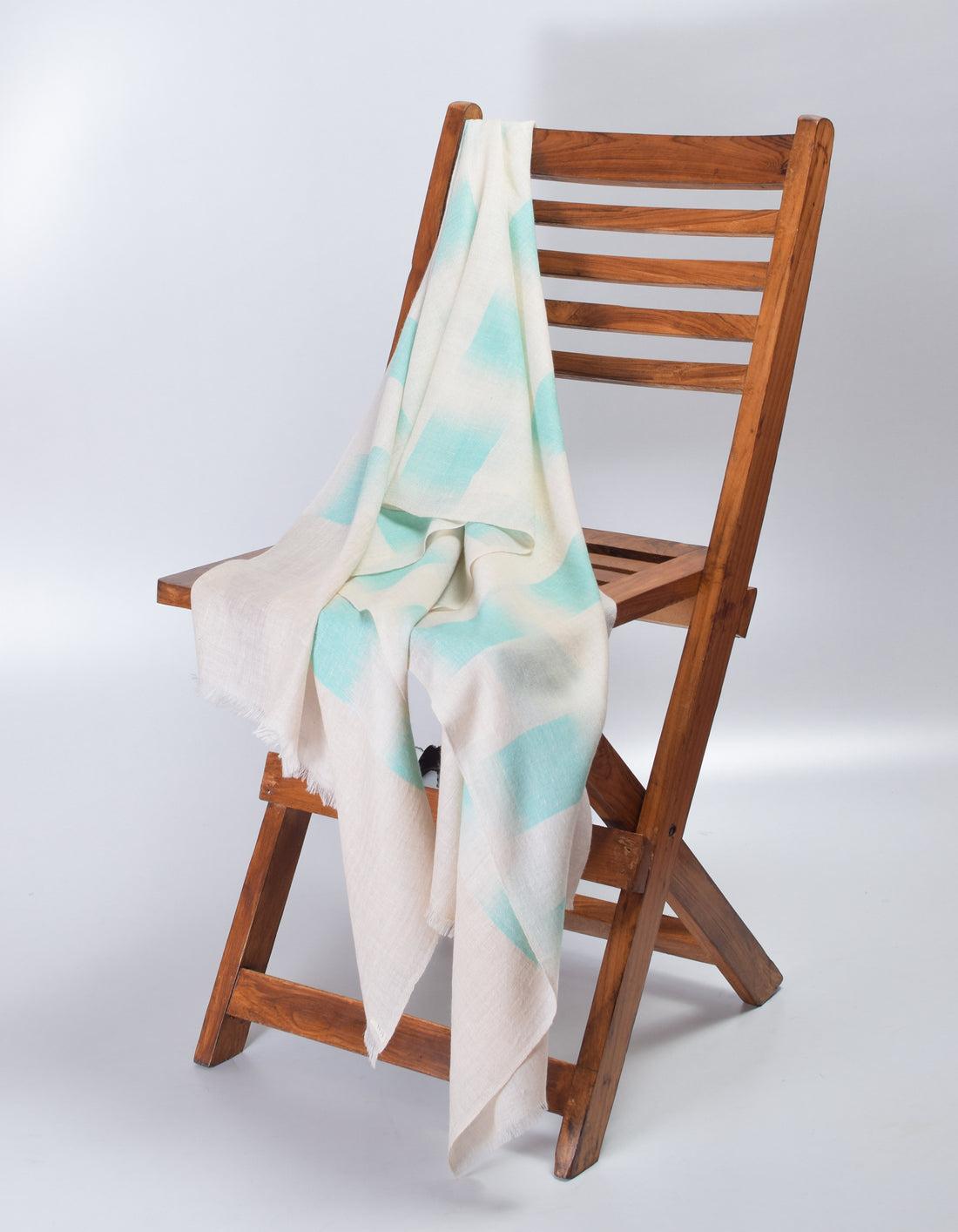 Handwoven Seafoam Ikat Pattern Cashmere Pashmina Stole