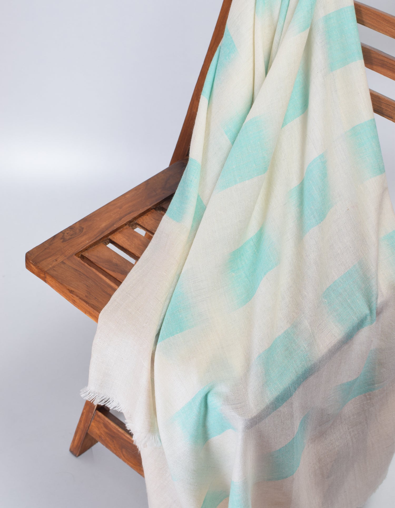 Handwoven Seafoam Ikat Pattern Cashmere Pashmina Stole