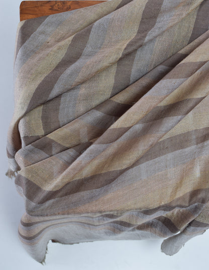 Olive Grey Striped Handwoven Cashmere Pashmina Stole