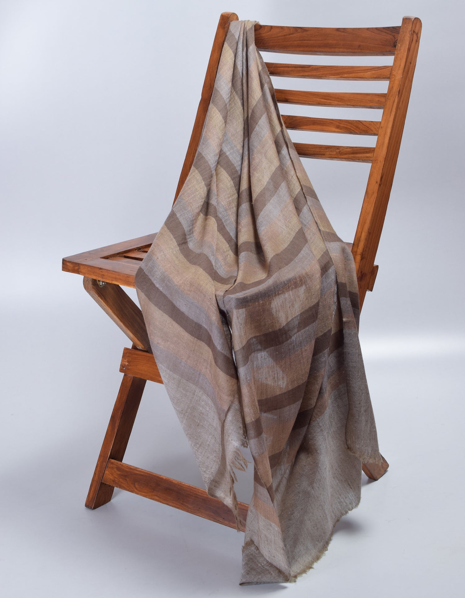 Olive Grey Striped Handwoven Cashmere Pashmina Stole