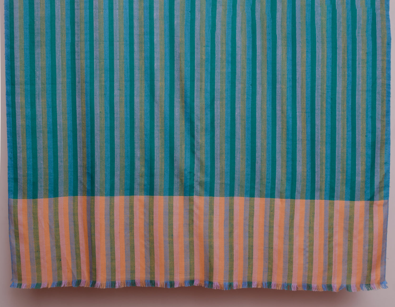 Teal Stripes Handwoven Cashmere Pashmina Shawl