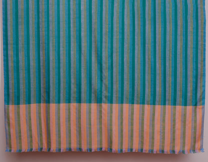 Teal Stripes Handwoven Cashmere Pashmina Shawl