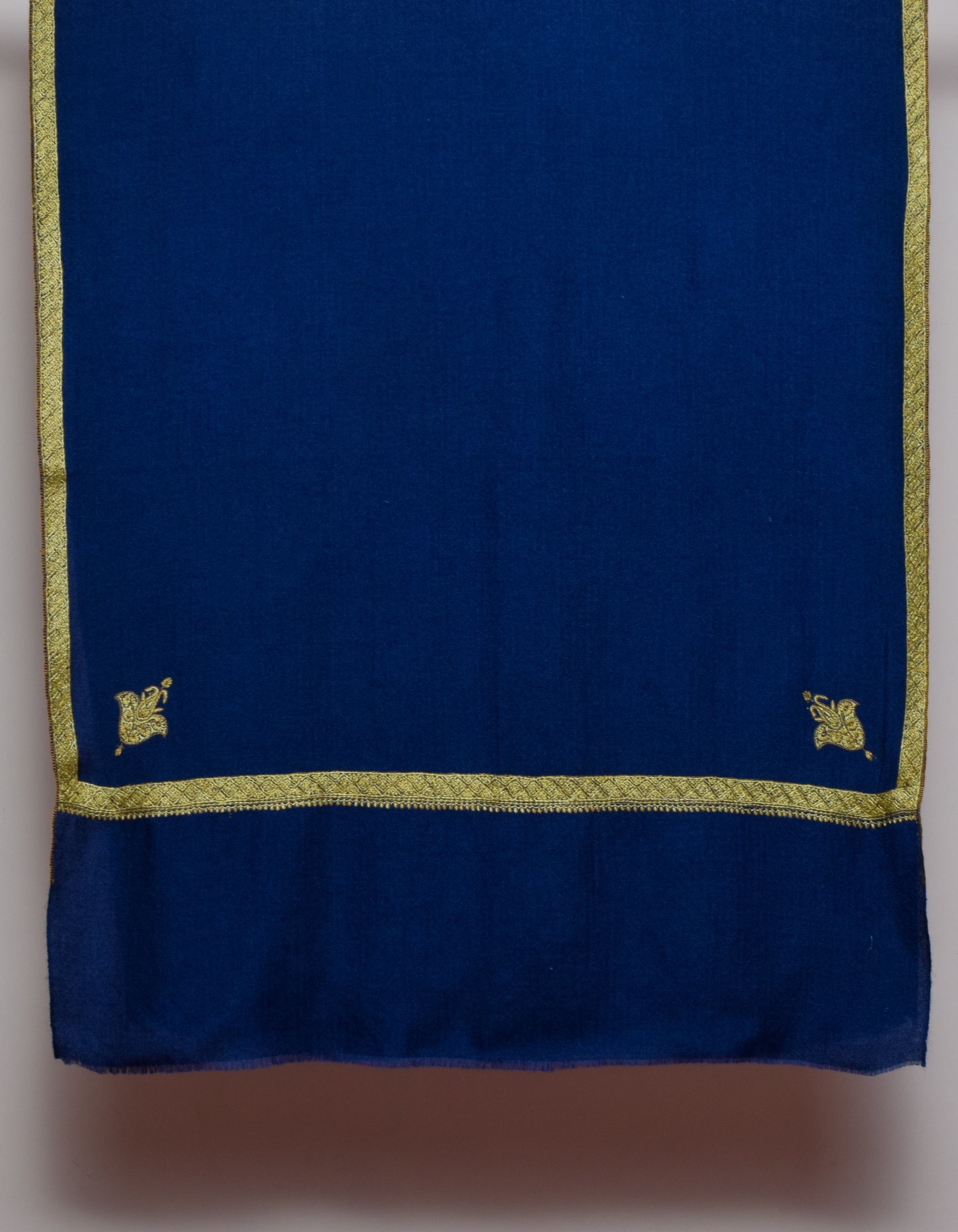 Classic Navy Blue Handwoven Sozni Border Embroidered Cashmere Pashmina Stole