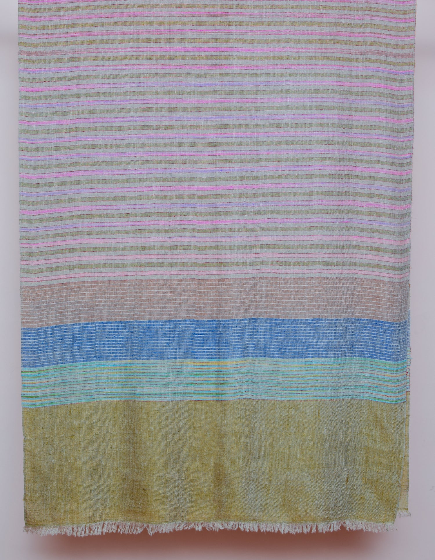 Olive Haze Handwoven Striped Cashmere Pashmina Stole