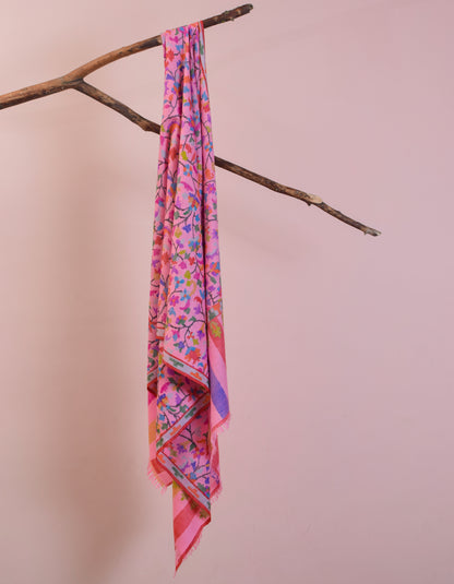 Soft Pink Handwoven Kani Pattern Pashmina Shawl