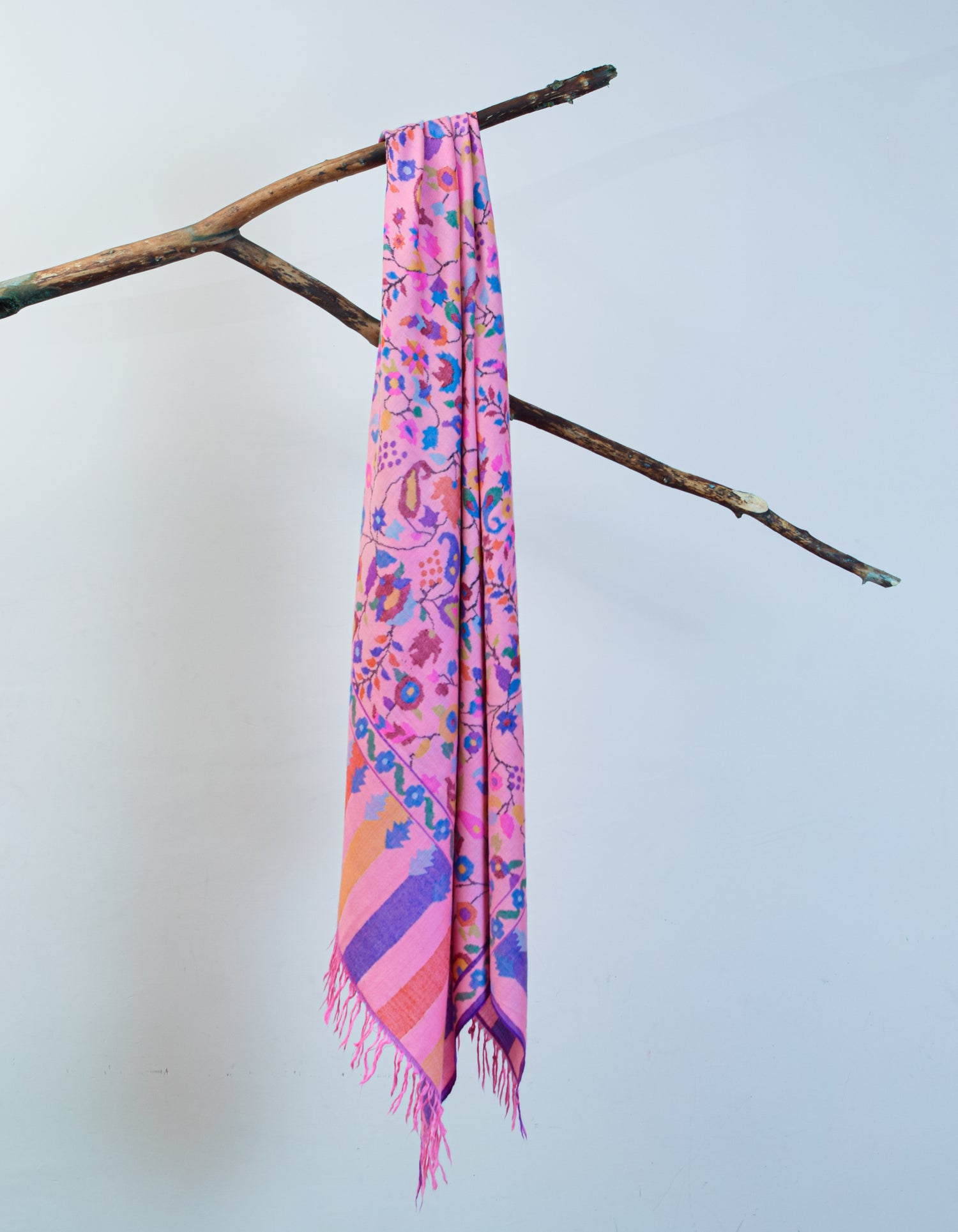 Patel Pink Handwoven Kani Pattern Pashmina Shawl