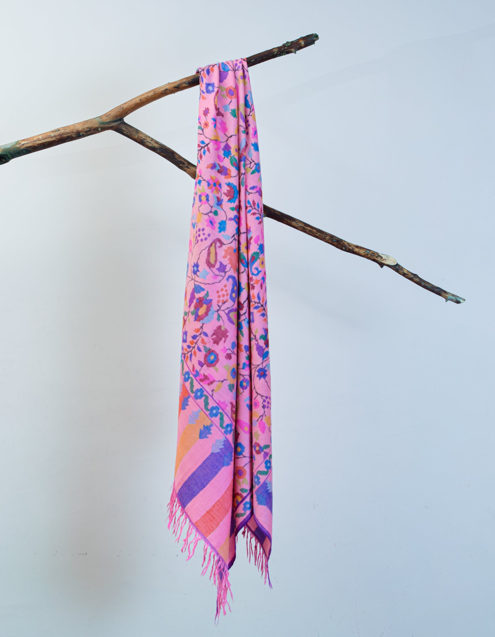 Patel Pink Handwoven Kani Pattern Pashmina Shawl