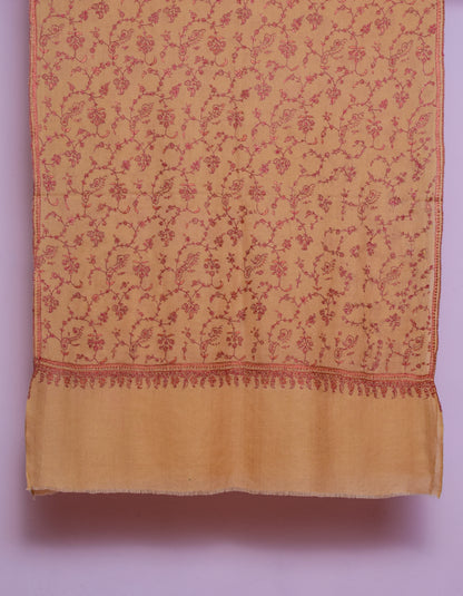 Pastel Orange Handwoven Sozni Jaali Embroidered Cashmere Pashmina Stole