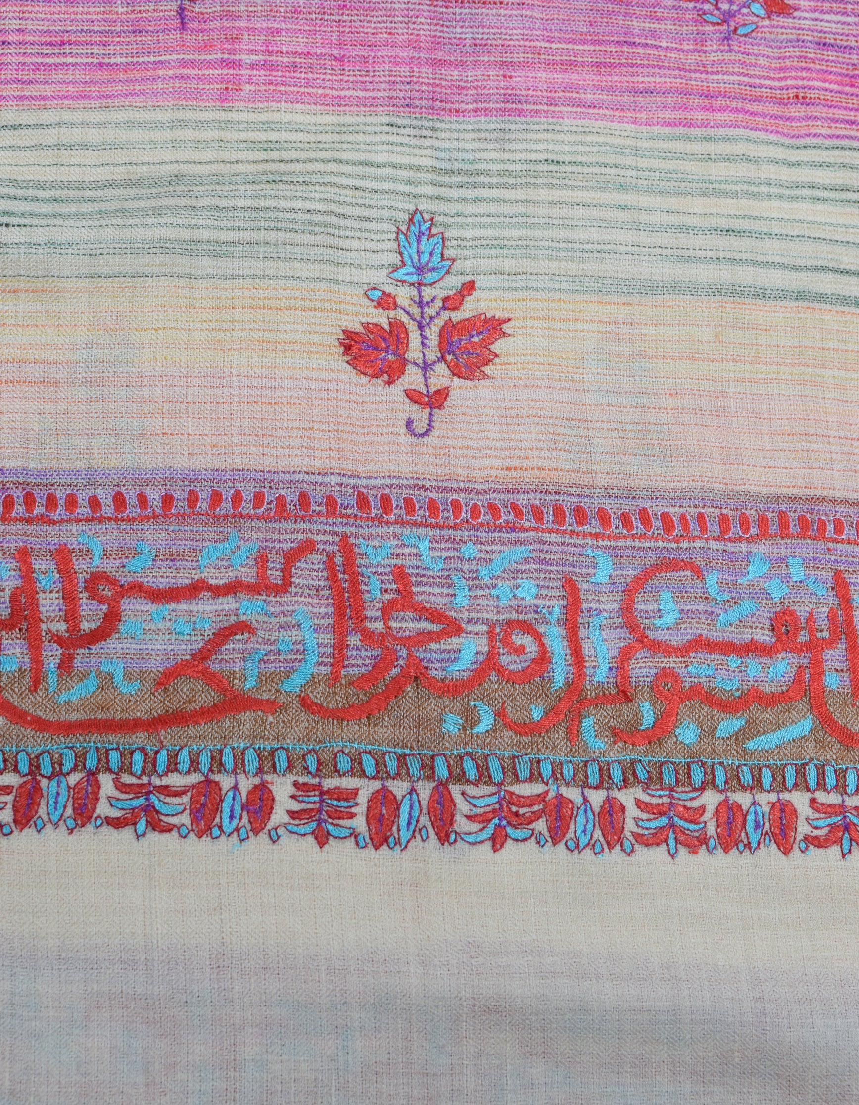 Natural Cream Handwoven Arabic calligraphy Embroidered Cashmere Pashmina Shawl