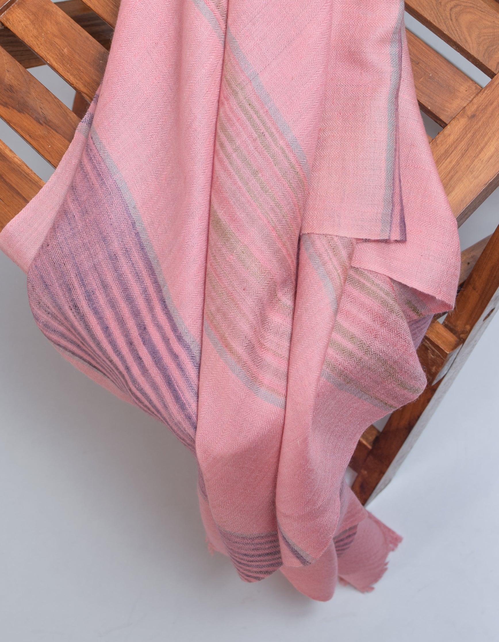 Multi-Pattern Pink Stripes Handwoven Cashmere Pashmina Stole