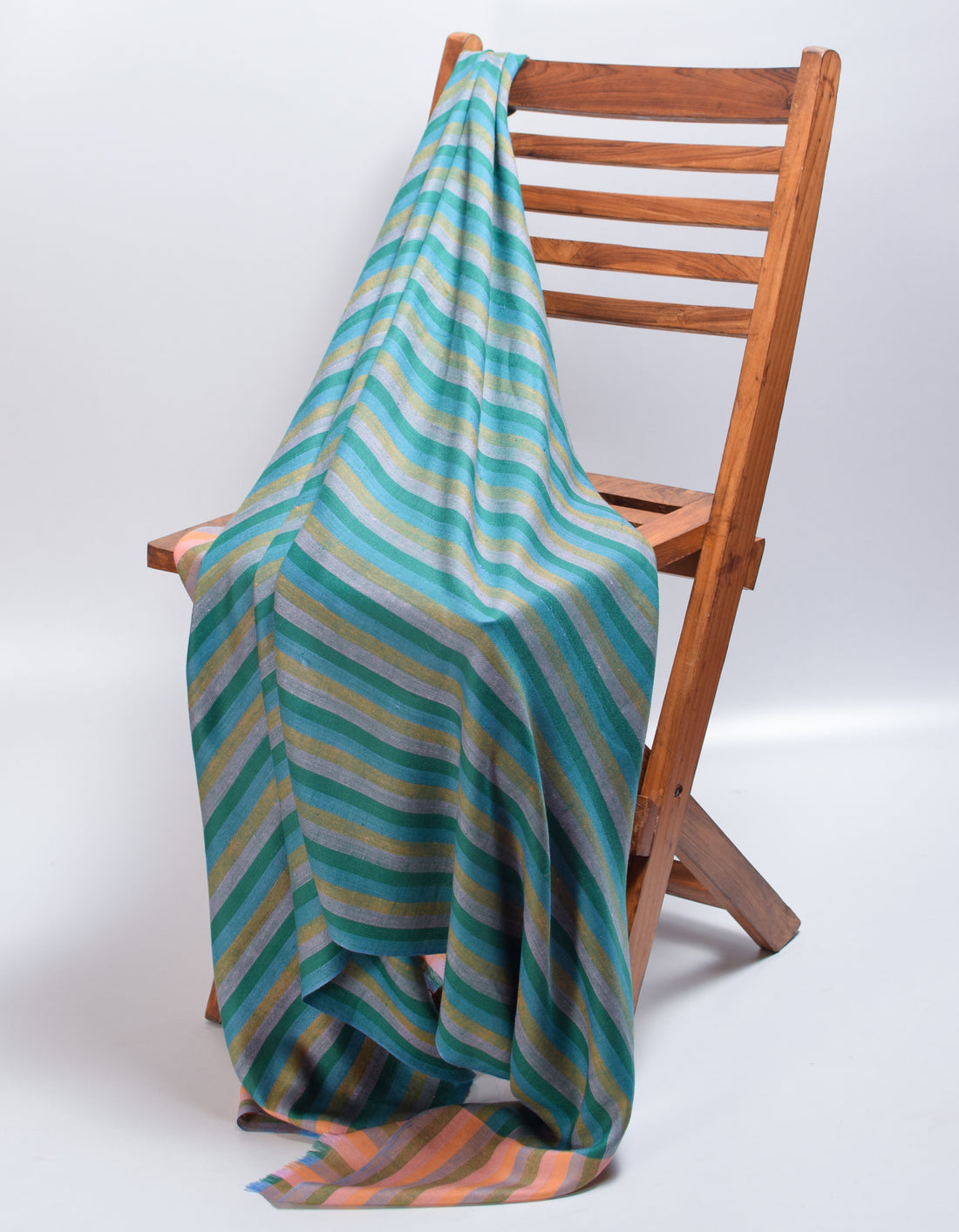 Teal Stripes Handwoven Cashmere Pashmina Shawl