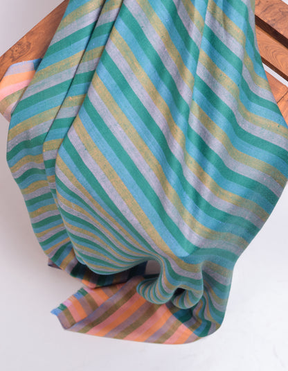 Teal Stripes Handwoven Cashmere Pashmina Shawl