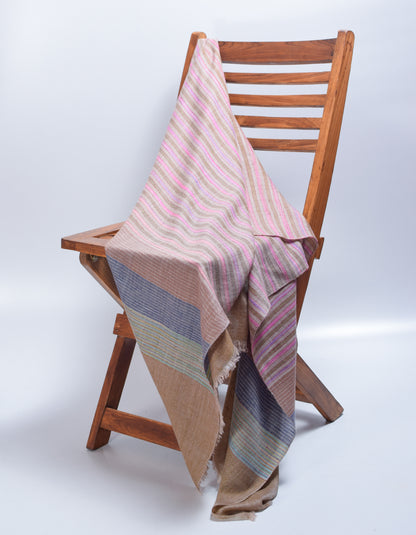 Olive Haze Handwoven Striped Cashmere Pashmina Stole