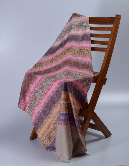 Modern Coloured Stripes Handwoven Sozni Embroidered Cashmere Pashmina Stole