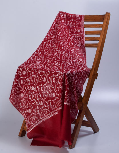 Red Handwoven Sozni Jaali Embroidered Cashmere Pashmina Stole