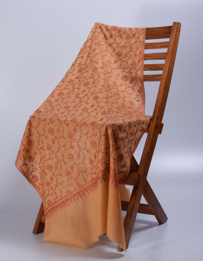 Pastel Orange Handwoven Sozni Jaali Embroidered Cashmere Pashmina Stole