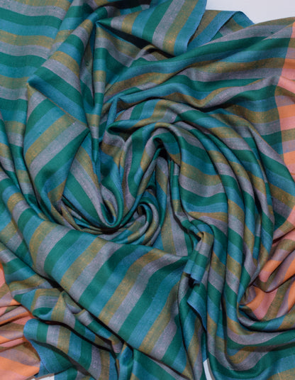 Teal Stripes Handwoven Cashmere Pashmina Shawl