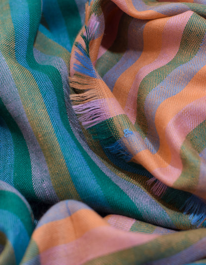 Teal Stripes Handwoven Cashmere Pashmina Shawl