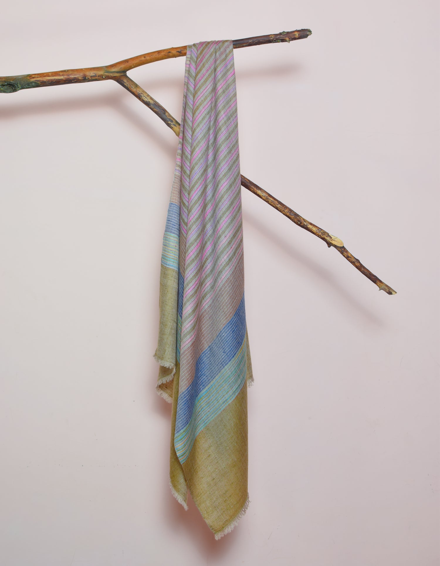 Olive Haze Handwoven Striped Cashmere Pashmina Stole