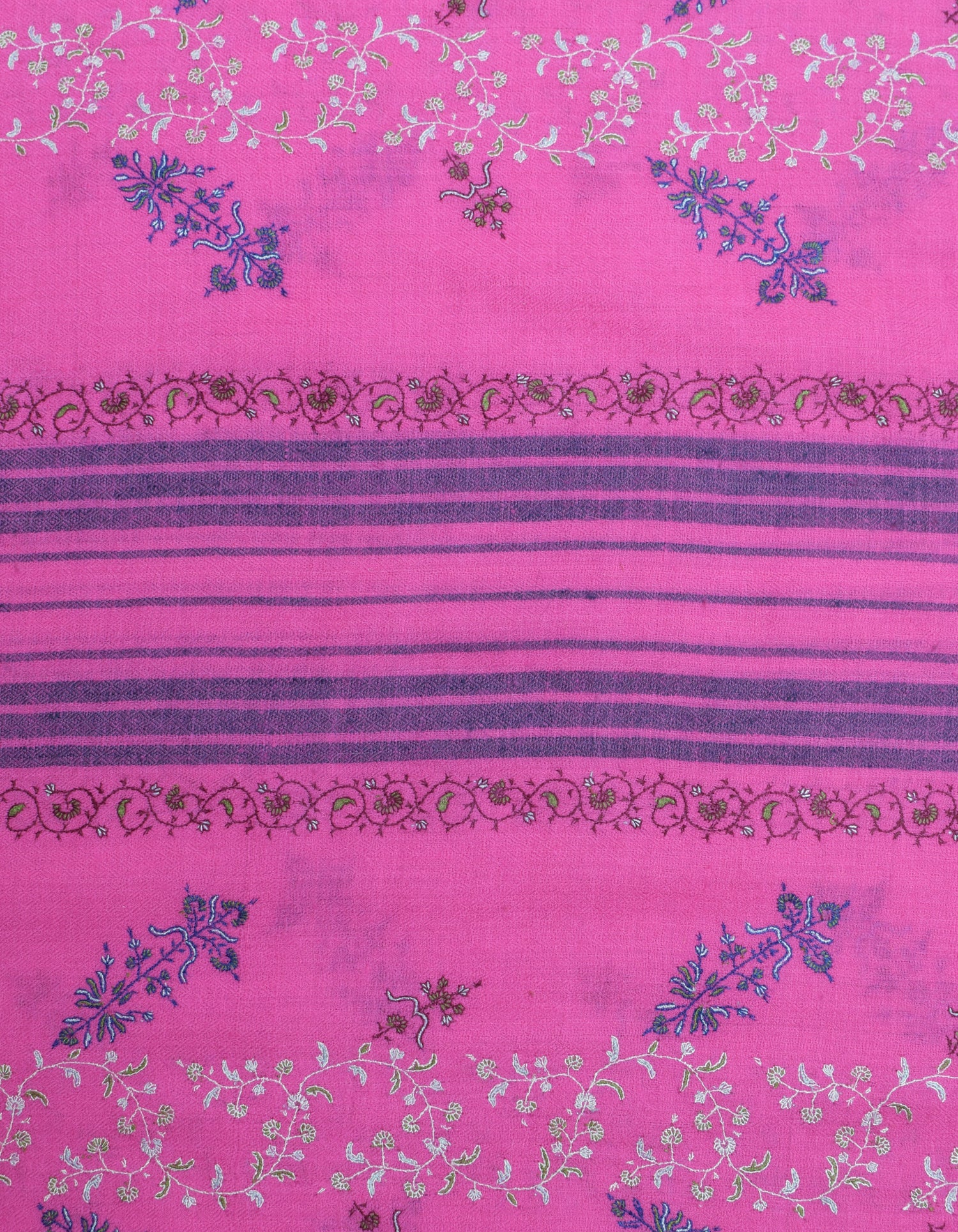 Modern Royal Pink Handwoven Stripes Embroidered Cashmere Pashmina Stole