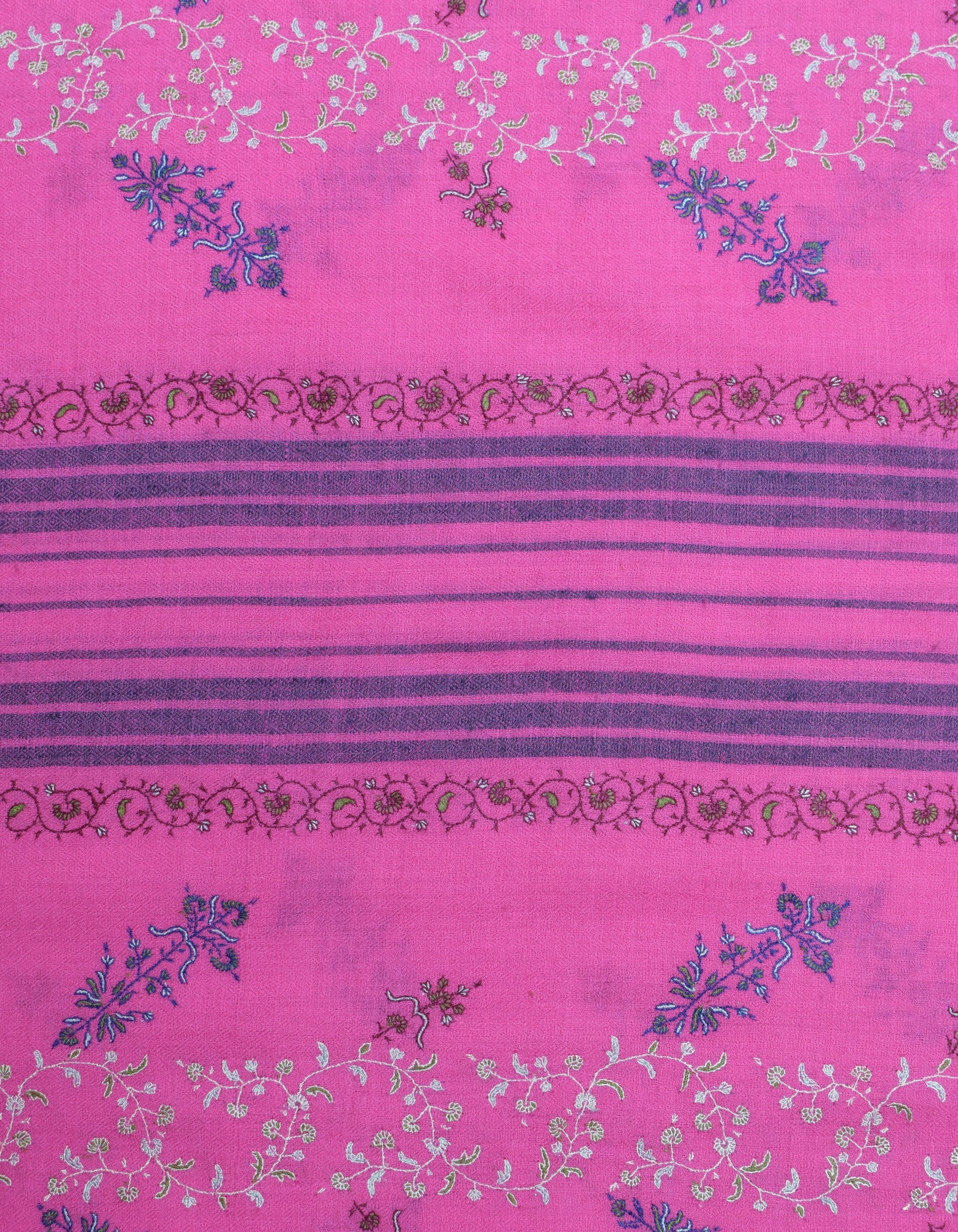 Modern Royal Pink Handwoven Stripes Embroidered Cashmere Pashmina Stole